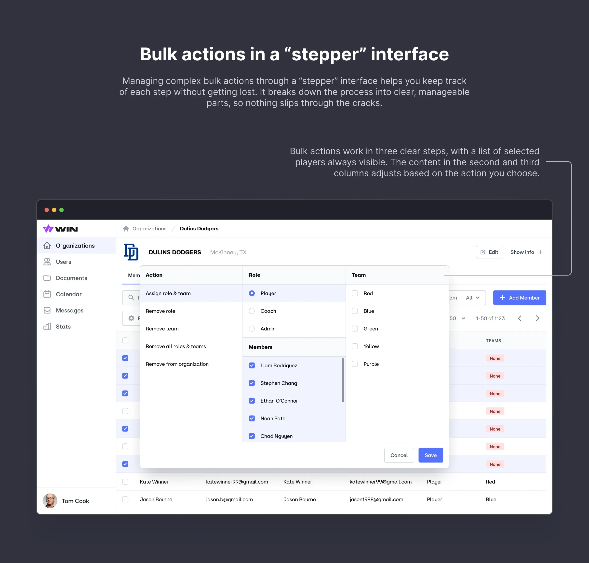 Bulk actions in a stepper interface