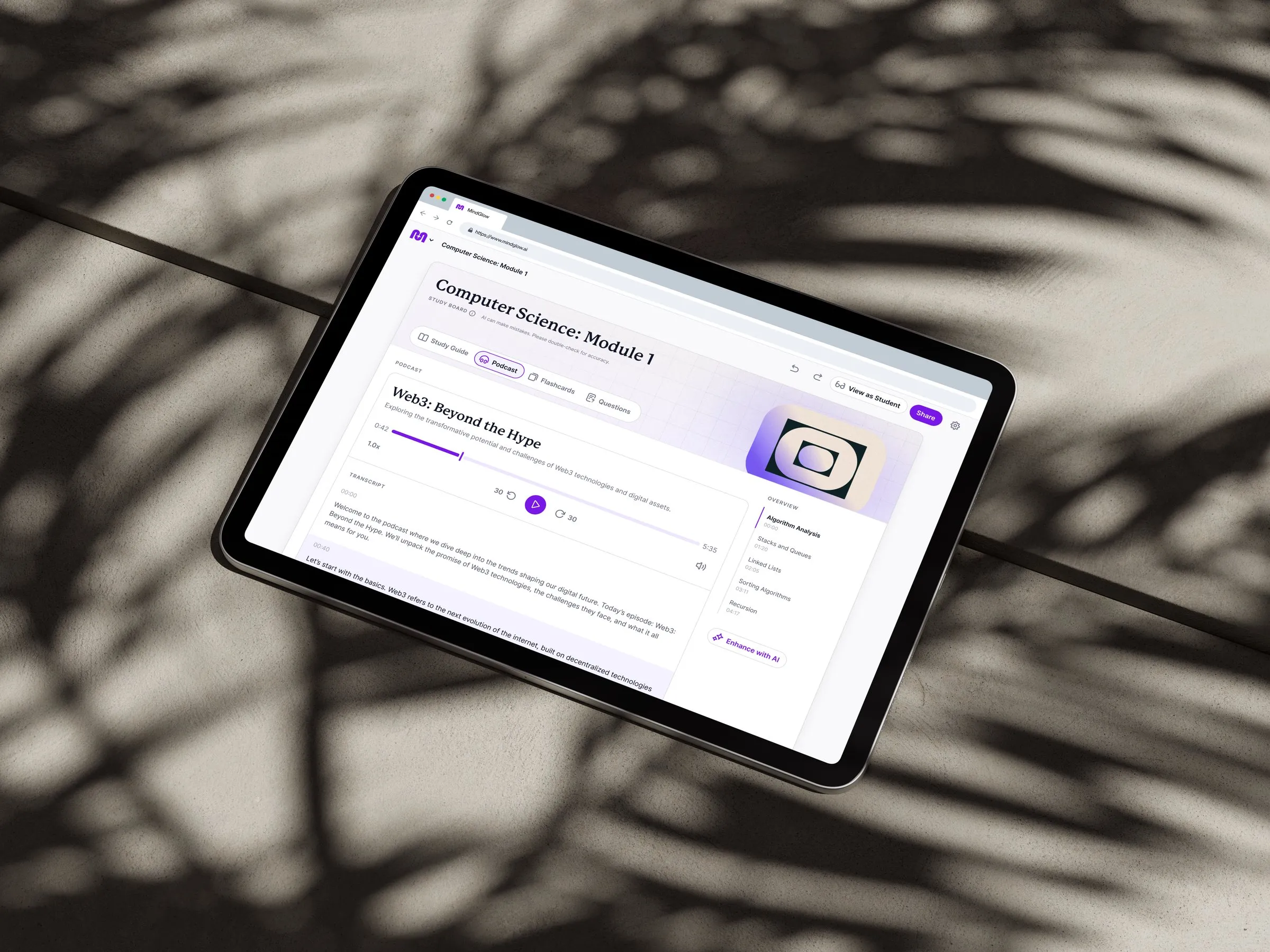 Mindglow shown on a desktop