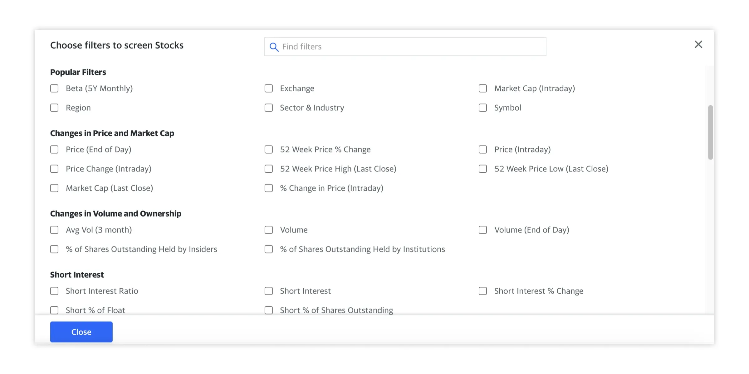 A typical stock screener forces you to choose which metrics to filter by